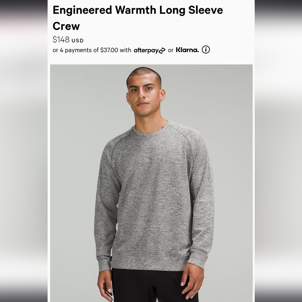 NWOT Lululemon Men's Engineered Warmth Long Sleeve Crew in Grey
